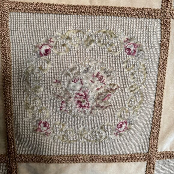 Shabby Tapestry Throw Tassel Pillow Set Beige Cover Floral Embroidered Vintage - Picture 2 of 16